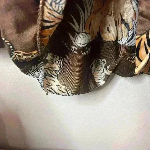 Vintage 70s Disco Mod Tiger All Over Art Cat Print Miami Brown Button Shirt - Picture 3 of 8